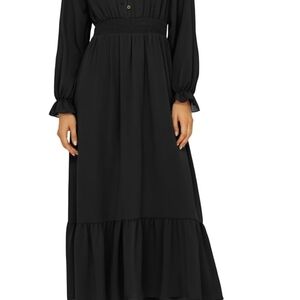 Sunny Spirit Women's Floral Boho Midi Dress Spring Fall Long Sleeve V Neck